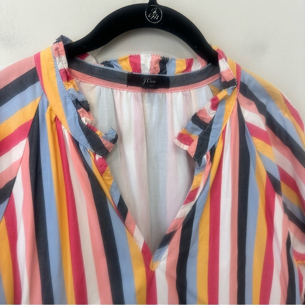 Jcrew Tiered Popover Dress Multi Stripes Poplin - Picture 5 of 11